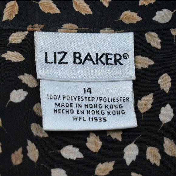 Vintage black/brown fall leaf button blouse shirt top size 14 large whimsy boho - Picture 6 of 8